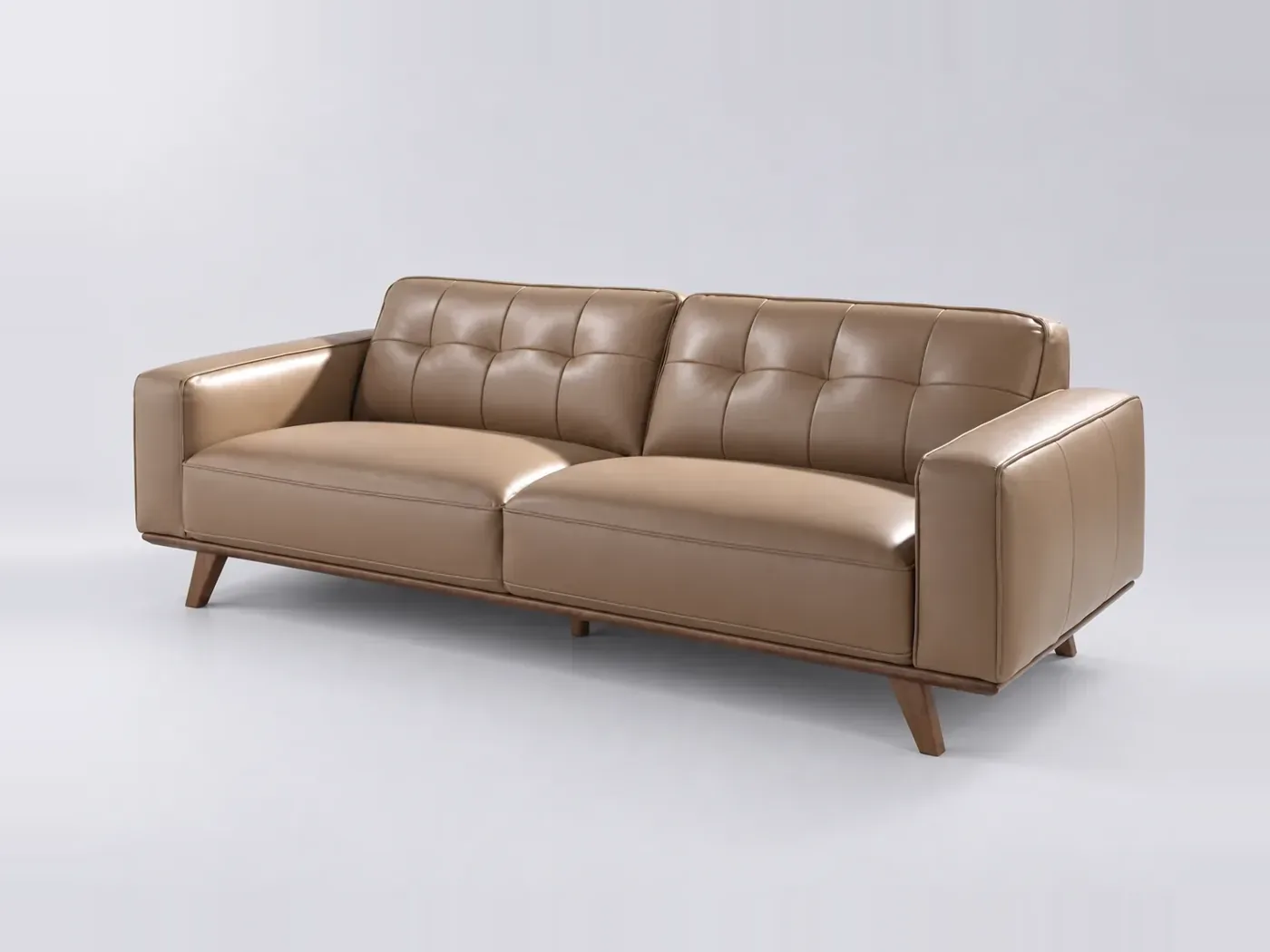 Canapé Chester Angel Cerda, 3 places droit fixe, cuir, coloris sable et pied noyer canape