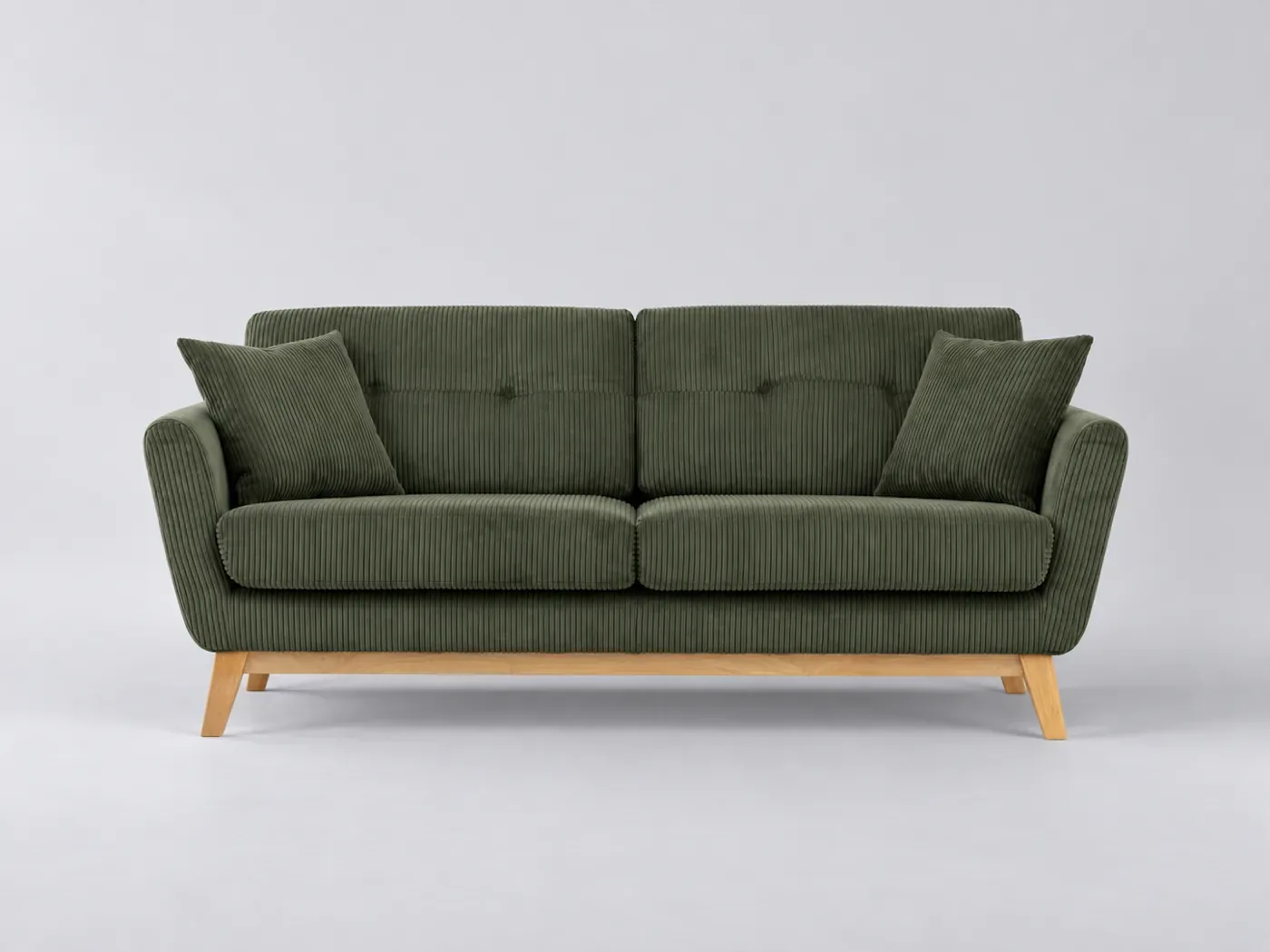 Canapé Hoga Maisons du Monde, 3 places droit fixe, velours côtelé, coloris vert