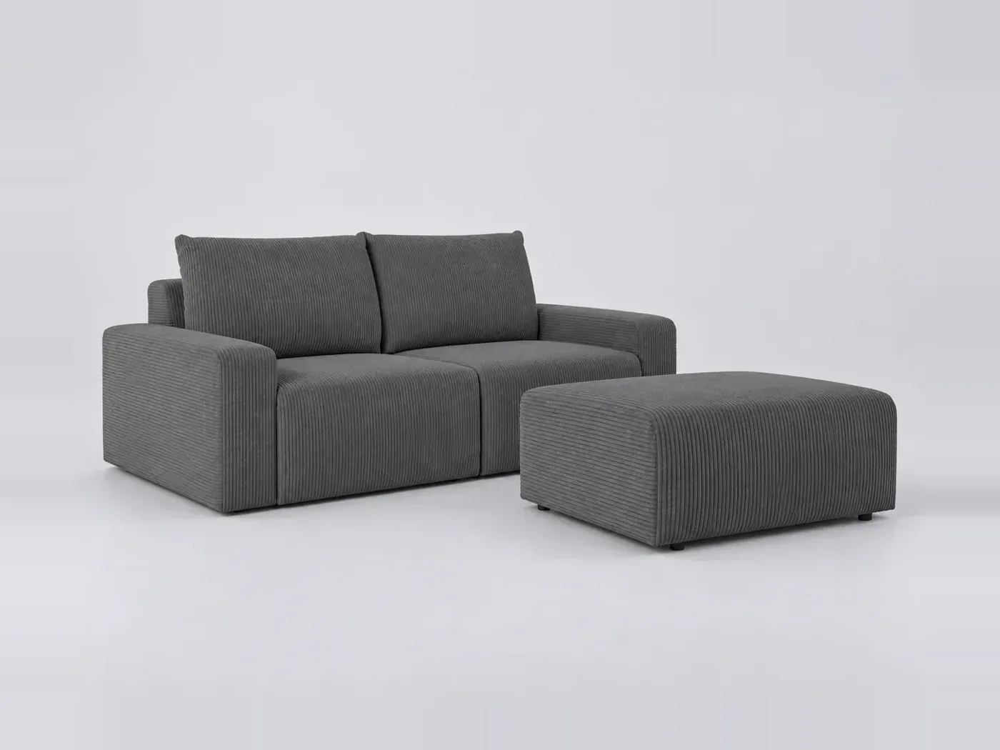 Canapé Romane Maisons du Monde, 2 places droit fixe, velours côtelé, coloris gris
