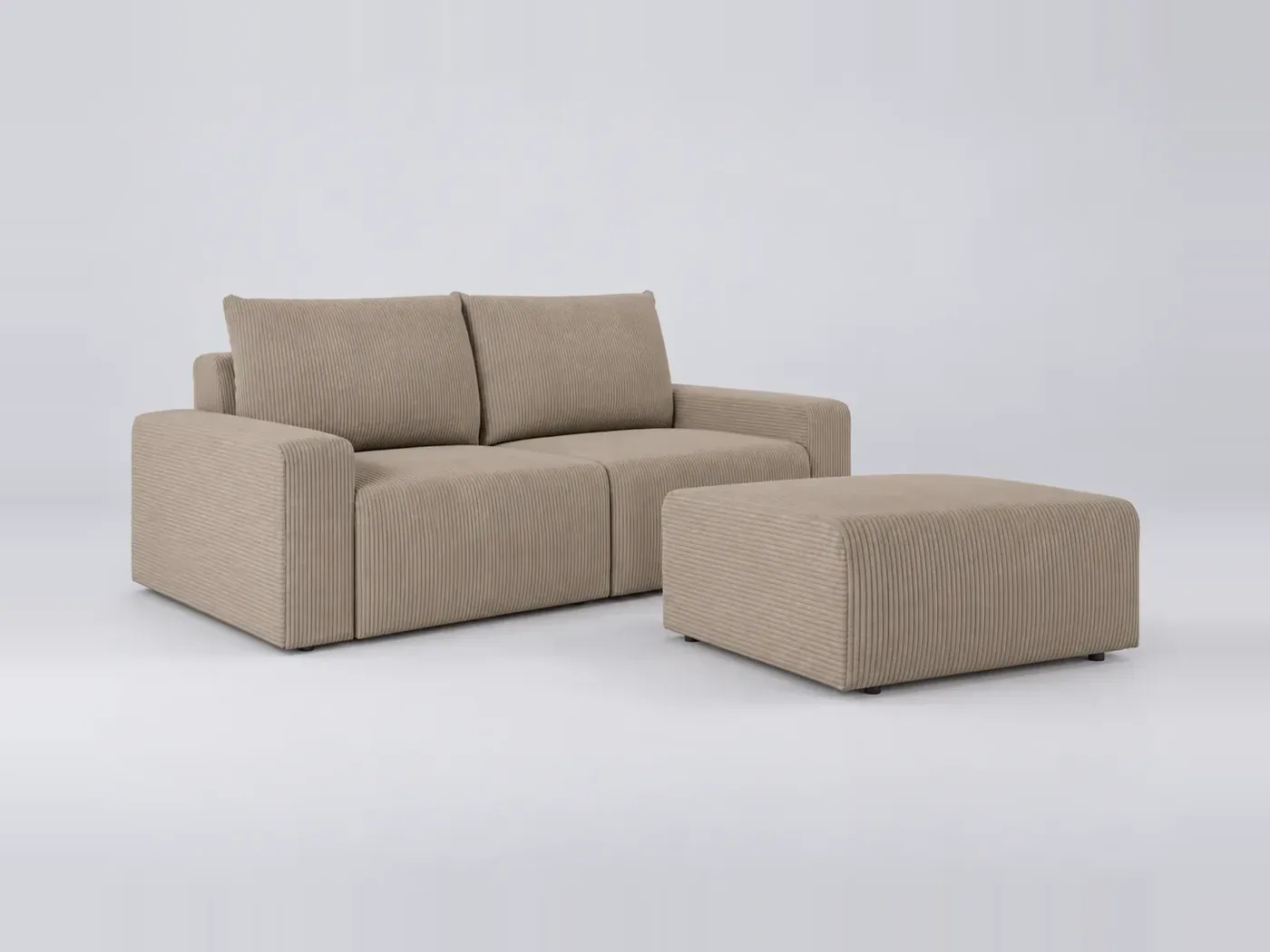 Canapé Romane Maisons du Monde, 2 places droit fixe, velours côtelé, coloris taupe
