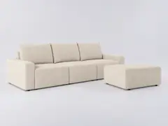 Canapé Romane Maisons du Monde, 3 places droit fixe, velours côtelé, coloris beige