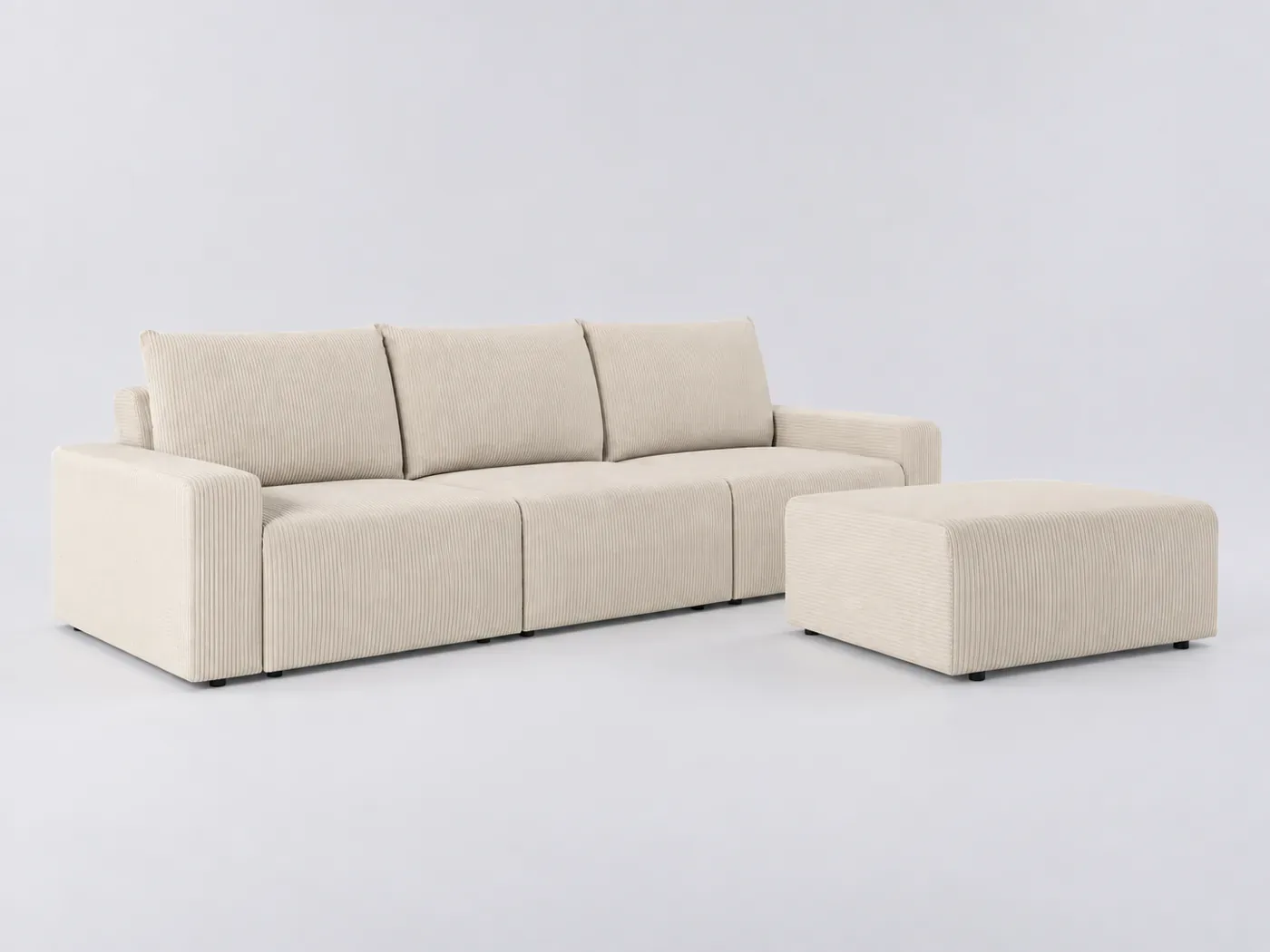 Canapé Romane Maisons du Monde, 3 places droit fixe, velours côtelé, coloris beige