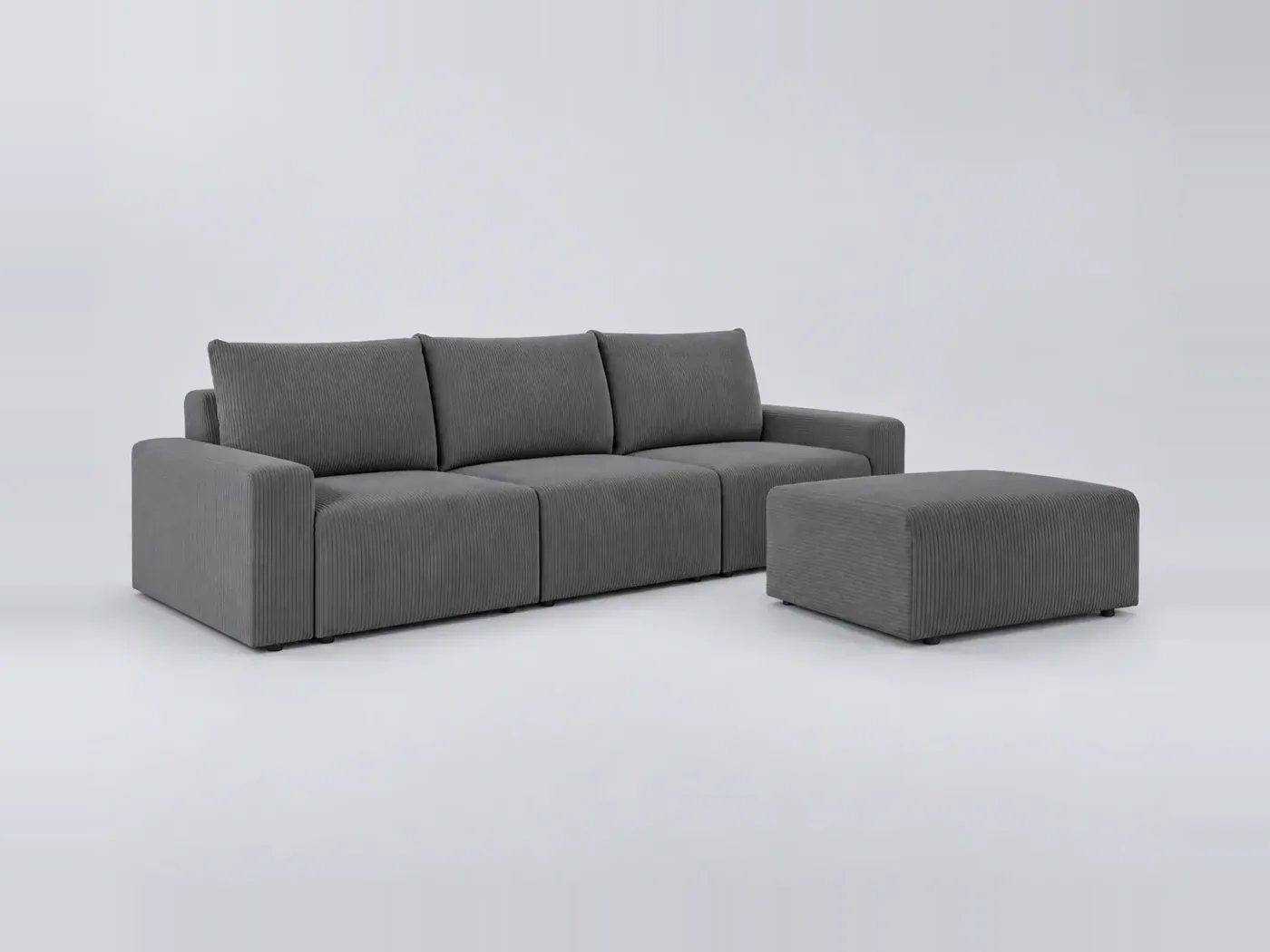 Canapé Romane Maisons du Monde, 3 places droit fixe, velours côtelé, coloris gris