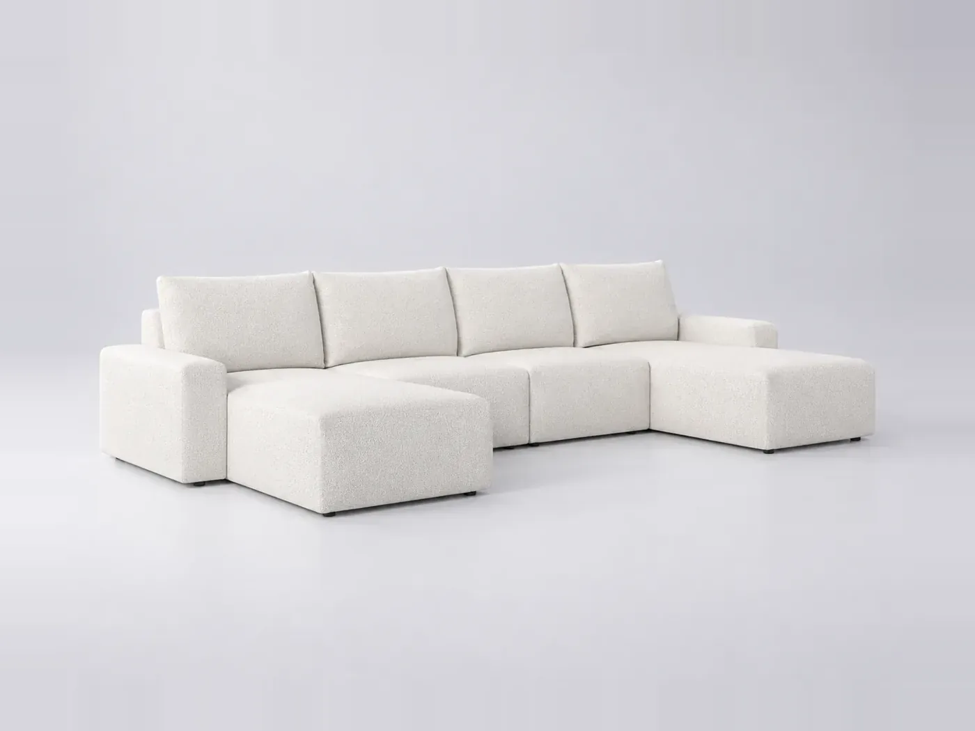 Canapé Romane Maisons du Monde, 6 places panoramique fixe, coloris bouclette blanc