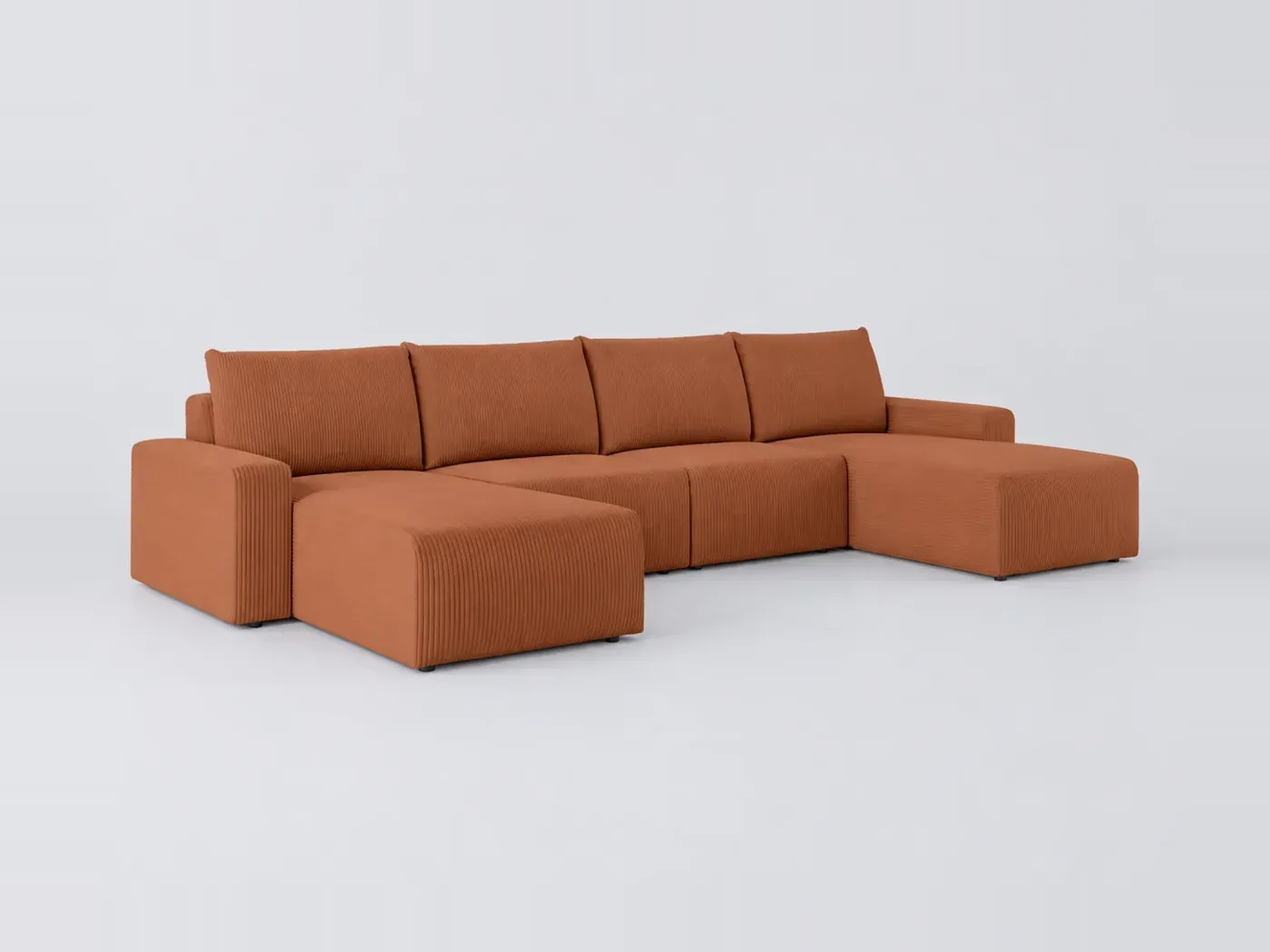 Canapé Romane Maisons du Monde, 6 places panoramique fixe, velours côtelé, coloris terracotta
