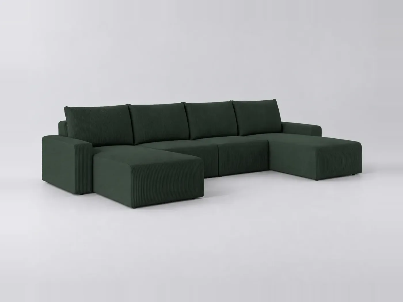 Canapé Romane Maisons du Monde, 6 places panoramique fixe, velours côtelé, coloris vert foncé