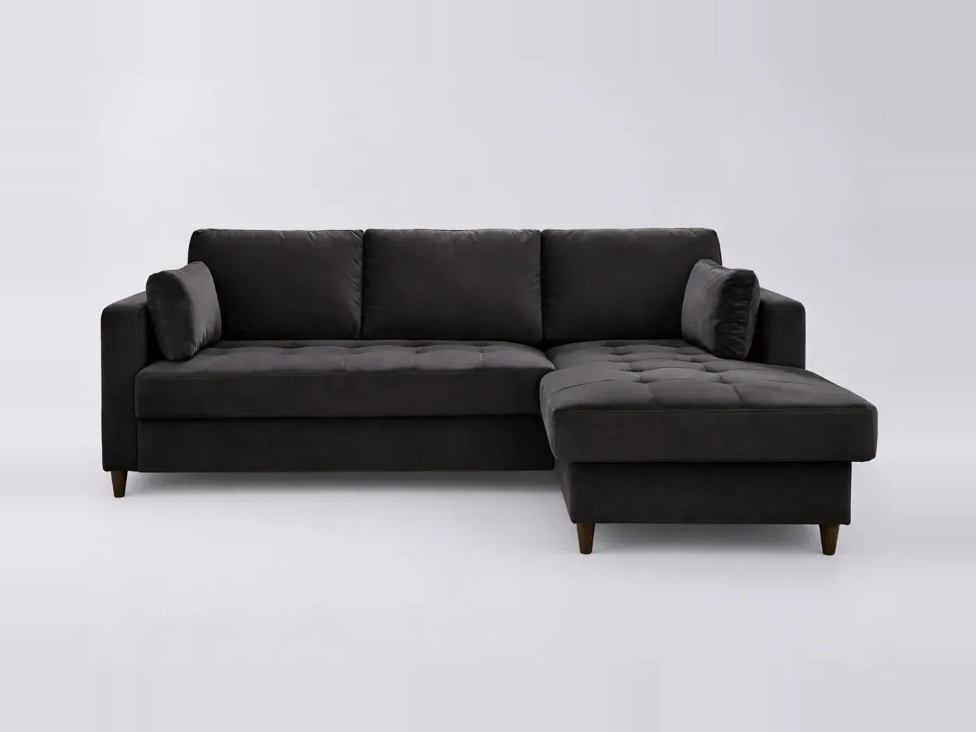 Canapé Anna Maisons du Monde, 4 places d'angle convertible, velours, coloris gris foncé