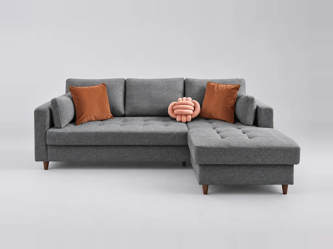 Canapé Anna Maisons du Monde, 4 places d'angle convertible, velours, coloris gris