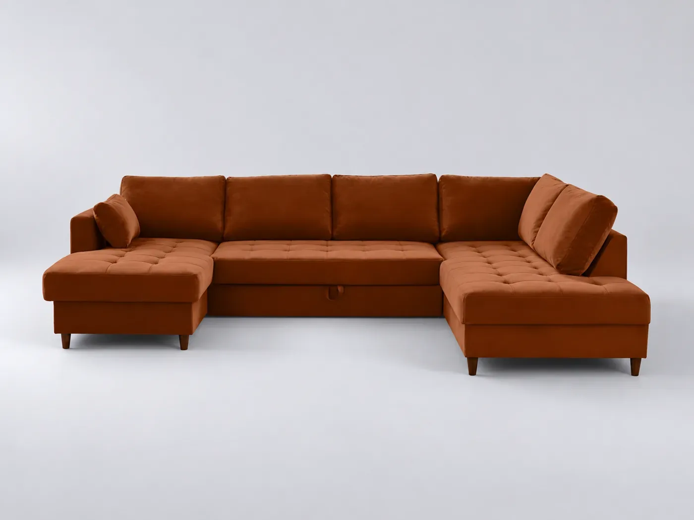 Canapé Anna Best Mobilier, 7 places panoramique convertible, velours, coloris rouille