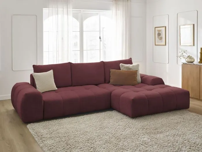 Canapé Everest Bobochic, 3 places d'angle convertible, tissu chiné, coloris rouge