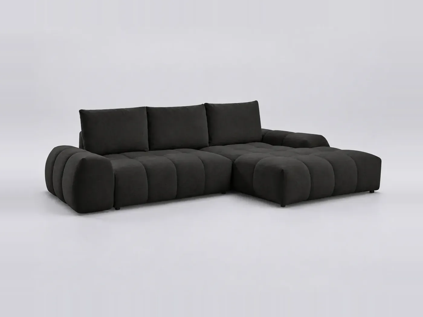 Canapé Everest Bobochic, 3 places d'angle convertible, tissu texturé, coloris noir