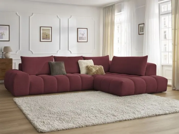 Canapé Everest Bobochic, 4 places d'angle fixe, tissu chiné, coloris rouge