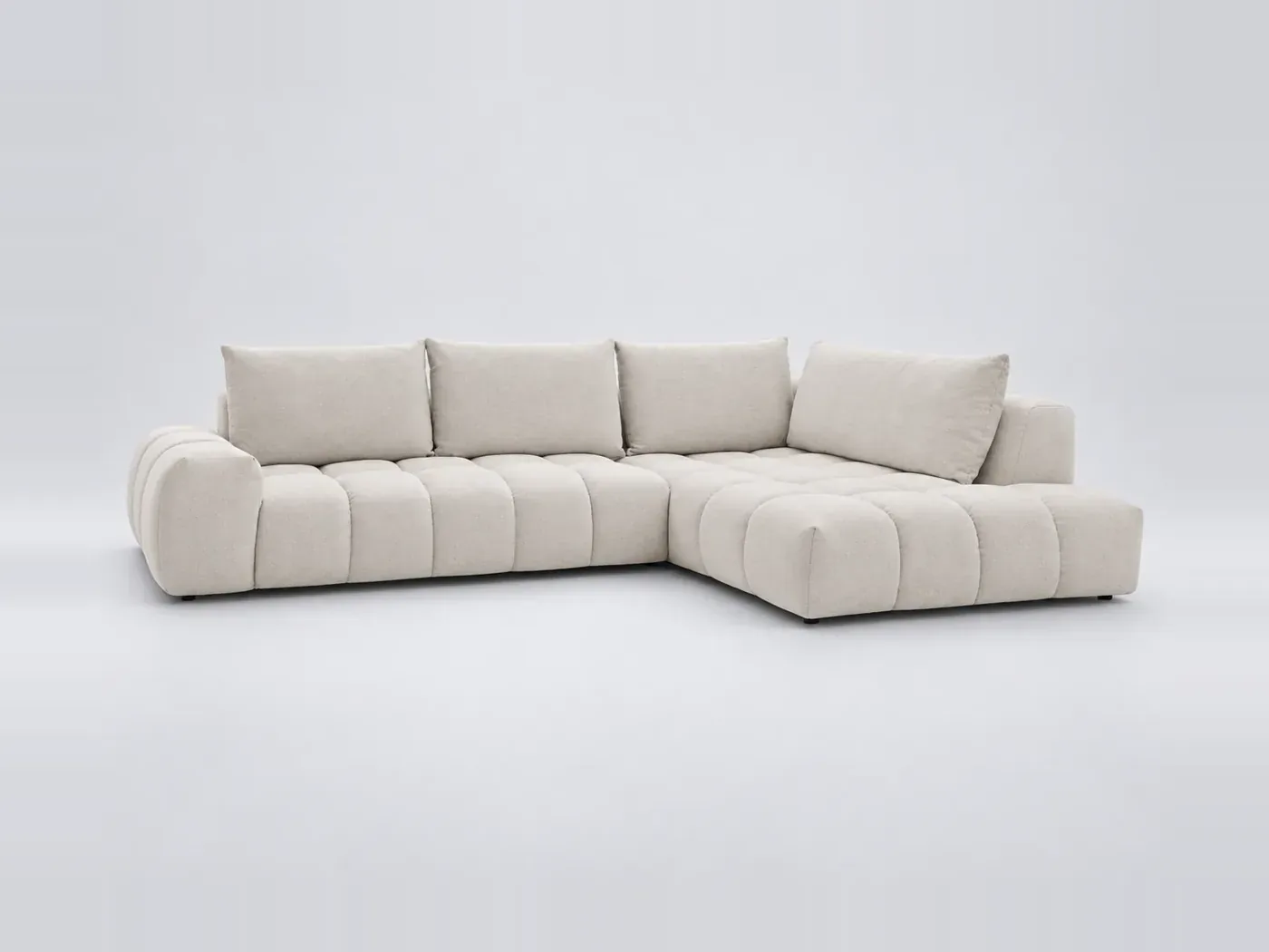 Canapé Everest Bobochic, 4 places d'angle fixe, tissu texturé, coloris blanc
