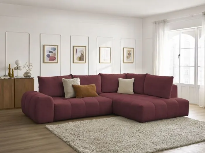 Canapé Everest Bobochic, 3 places d'angle convertible en L, tissu chiné, coloris rouge