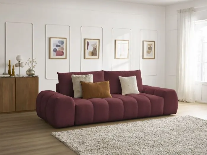 Canapé Everest Bobochic, 3 places droit fixe, tissu chiné, coloris rouge