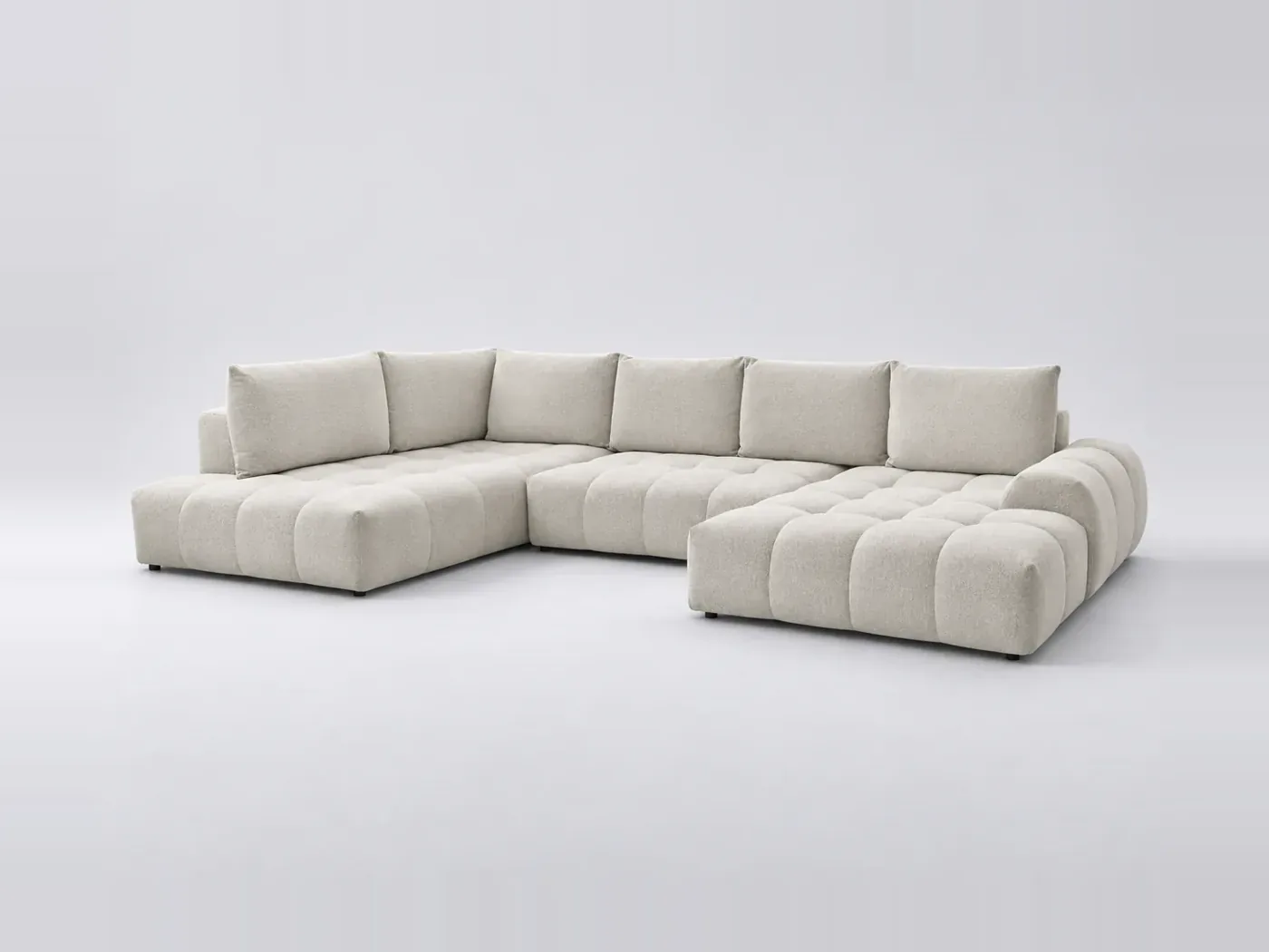 Canapé Everest Bobochic, 6 places panoramique convertible, tissu chiné, coloris blanc