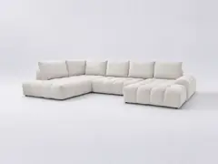 Canapé Everest Bobochic, 6 places panoramique convertible, tissu texturé, coloris blanc