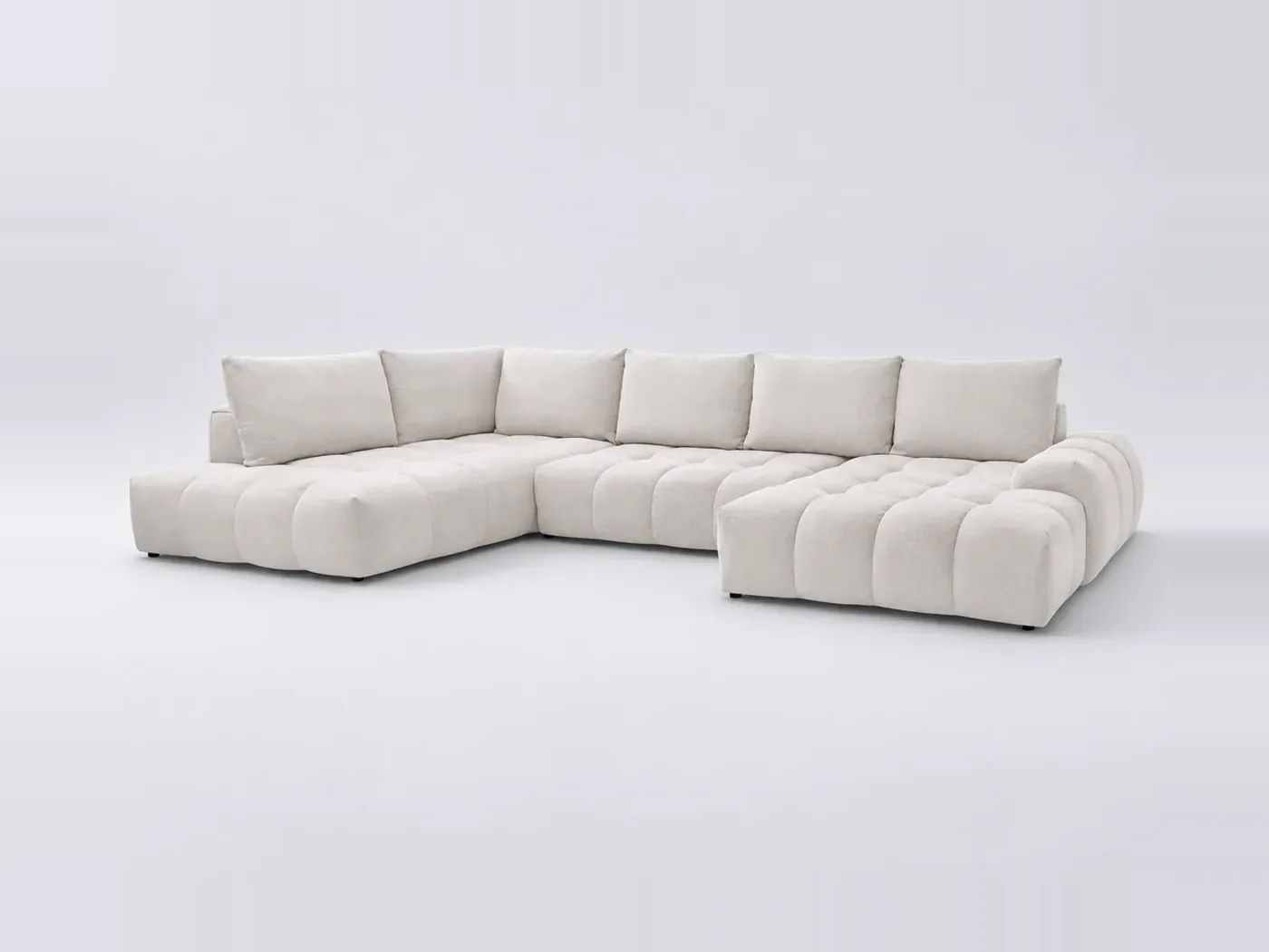 Canapé Everest Bobochic, 6 places panoramique convertible, tissu texturé, coloris blanc