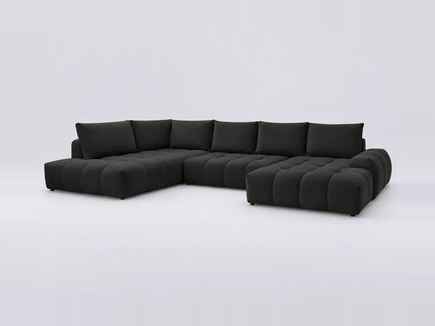Canapé Everest Bobochic, 6 places panoramique convertible, tissu texturé, coloris noir