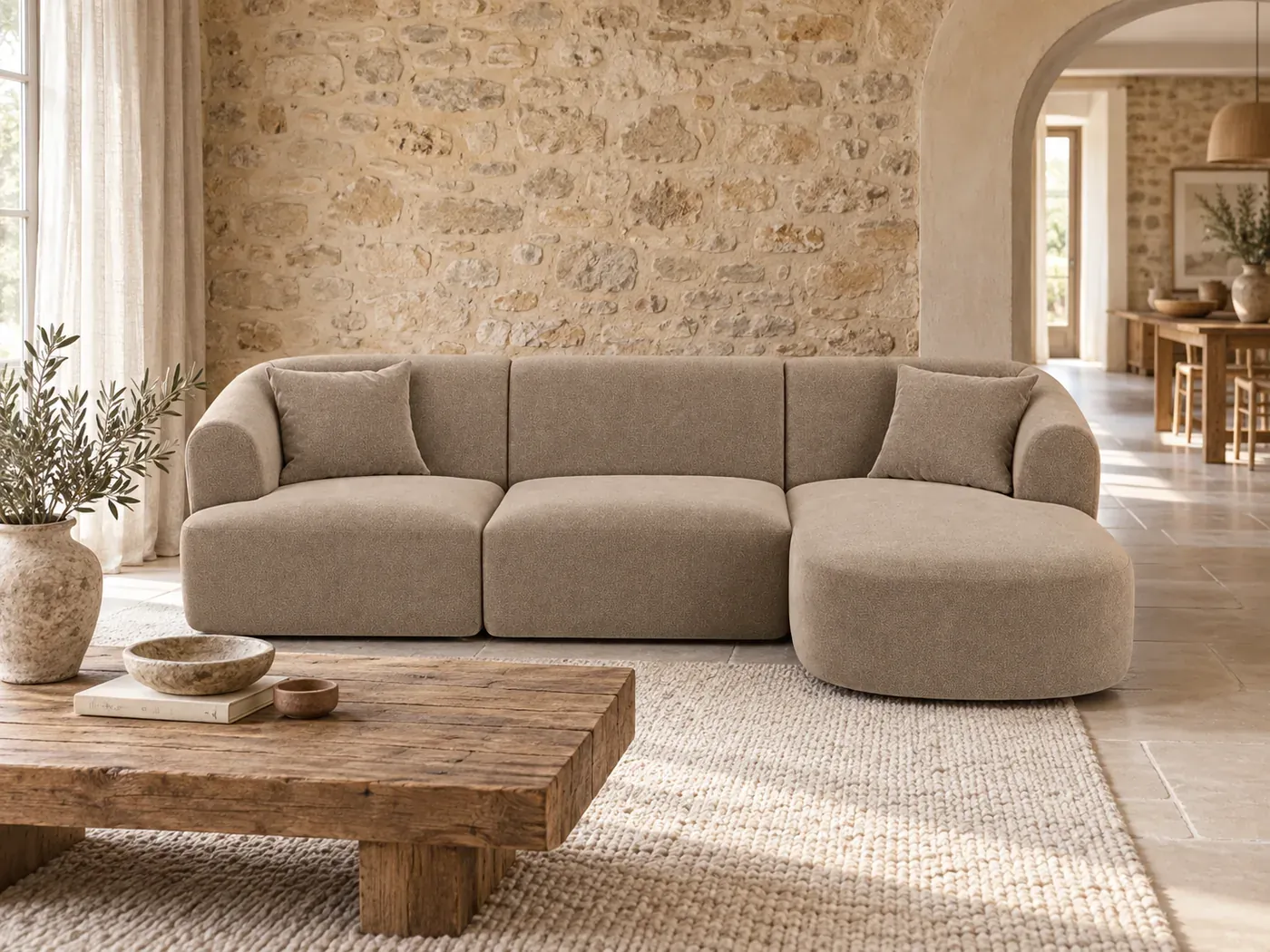 Canapé Campi Cosmopolitan Design, coloris Beige foncé (mise en situation illustrée par IA)