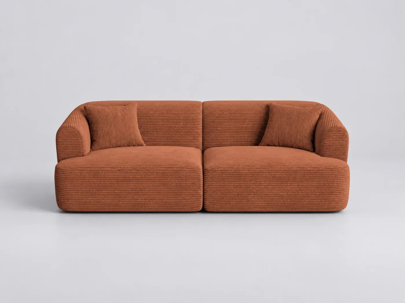 Canapé Campi Maisons du Monde, 3 places modulable fixe, velours côtelé, coloris terracotta