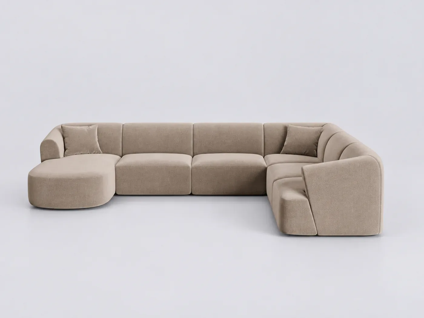 Canapé Campi Maisons du Monde, 7 places panoramique fixe, velours, coloris beige foncé