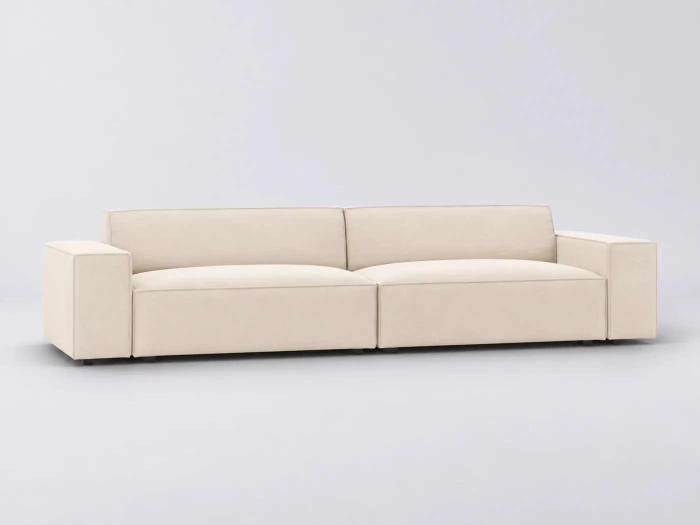 Canapé Jodie Micadoni Home, 4 places droit fixe, velours, coloris beige clair