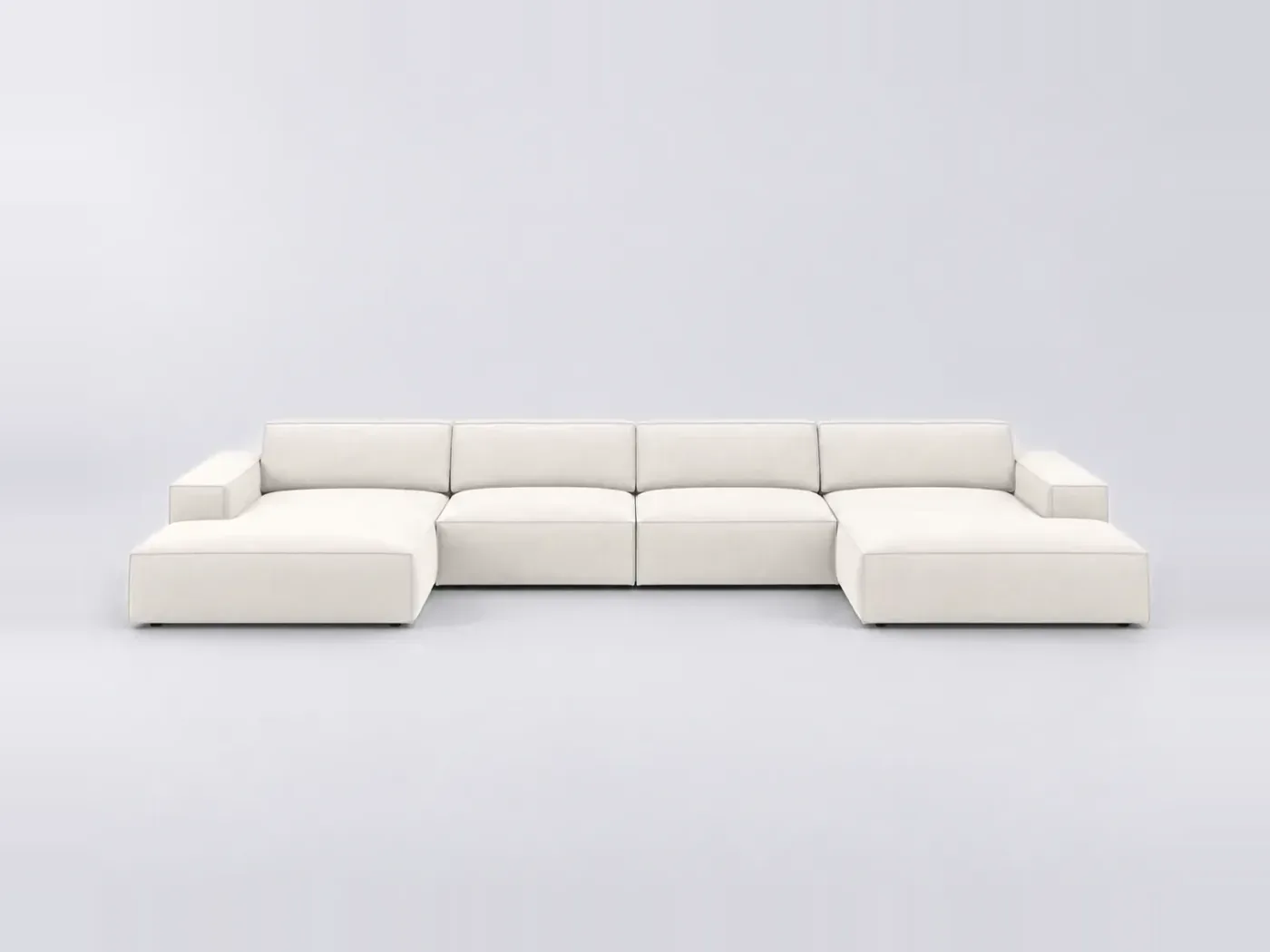 Canapé Jodie Maisons du Monde, 6 places panoramique fixe, tissu structurel, coloris beige clair