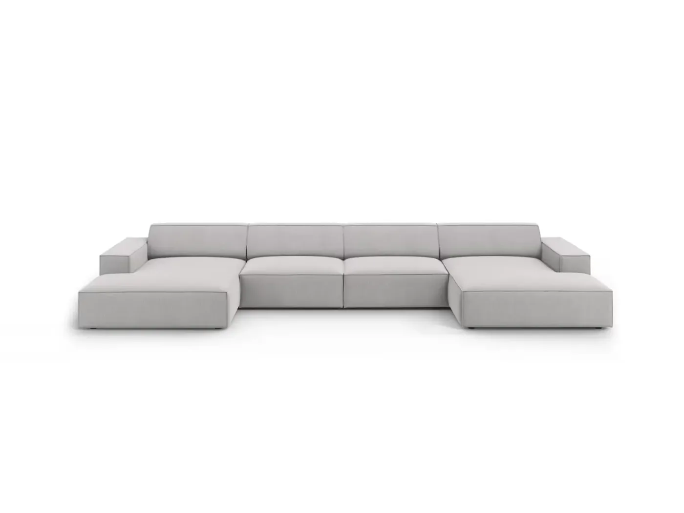 Canapé Jodie Maisons du Monde, 6 places panoramique fixe, tissu structurel, coloris gris clair