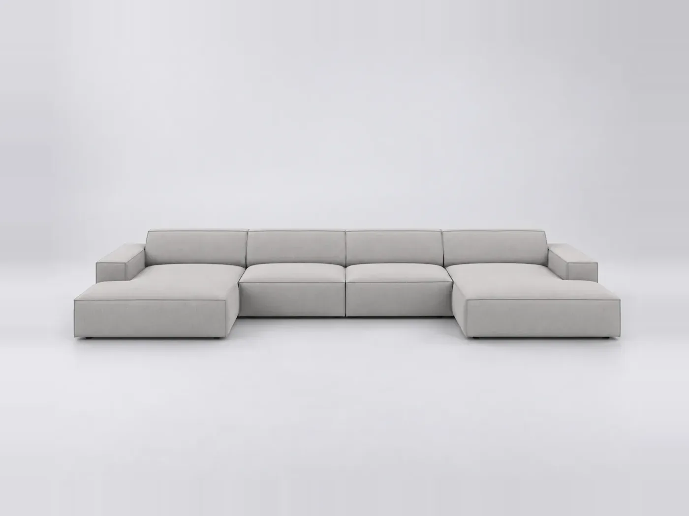 Canapé Jodie Micadoni Home, 6 places panoramique fixe, tissu structurel, coloris gris clair