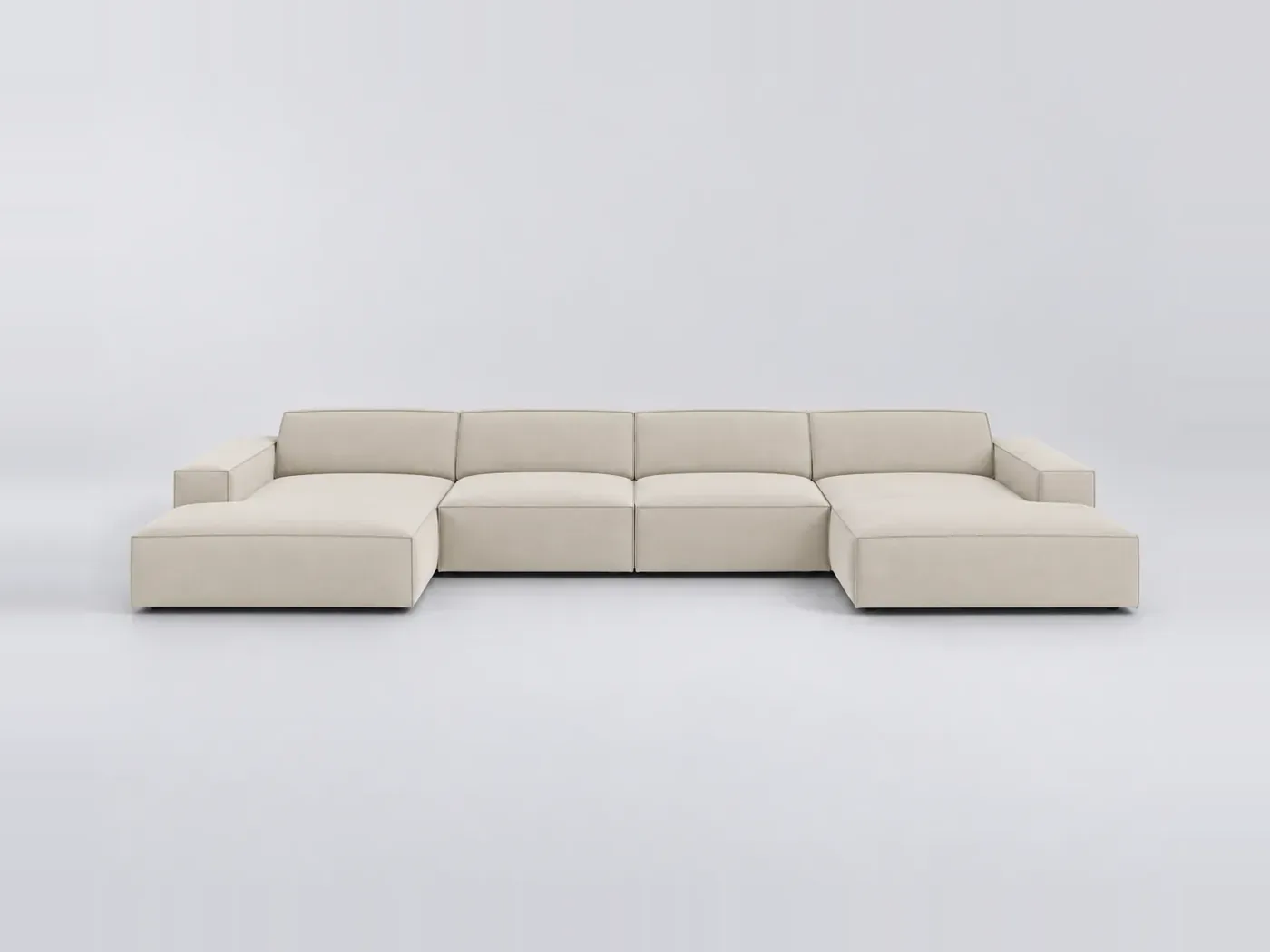 Canapé Jodie Maisons du Monde, 6 places panoramique fixe, velours, coloris beige foncé