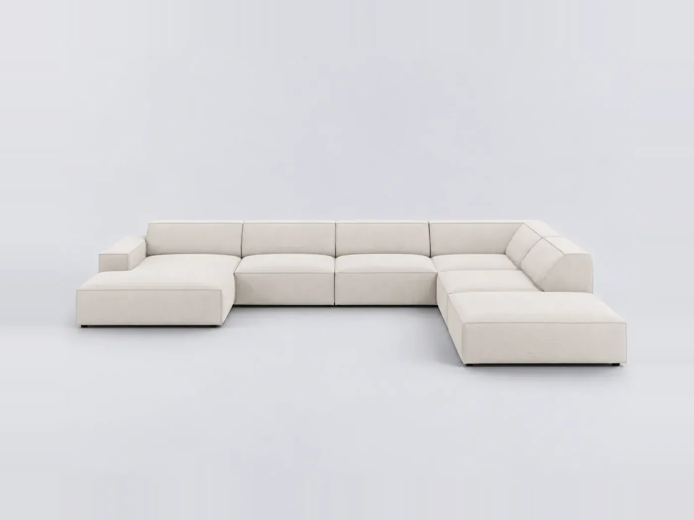 Canapé Jodie Micadoni Home, 7 places panoramique fixe, tissu structurel, coloris beige clair