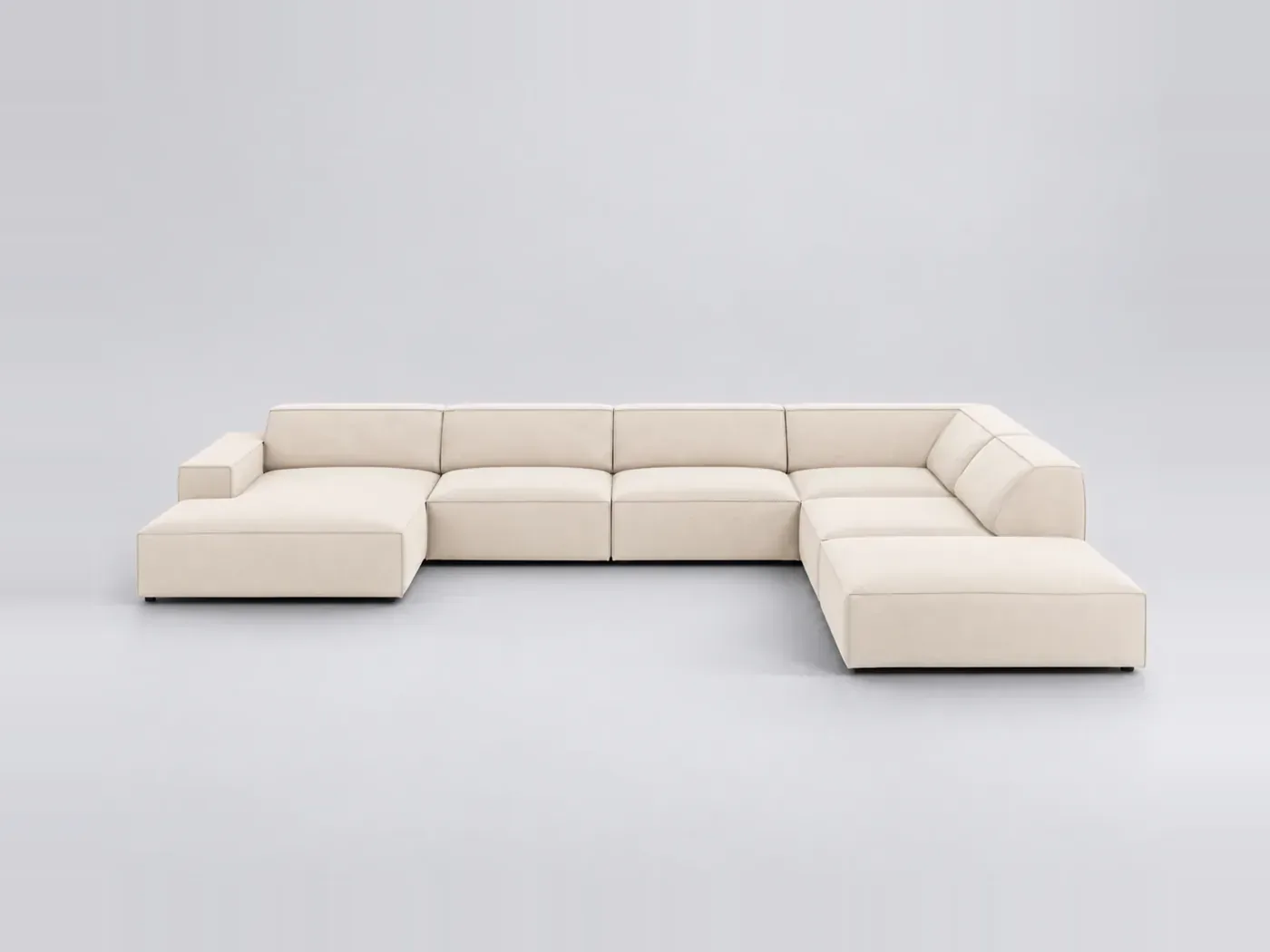 Canapé Jodie Maisons du Monde, 7 places panoramique fixe, tissu, coloris beige clair