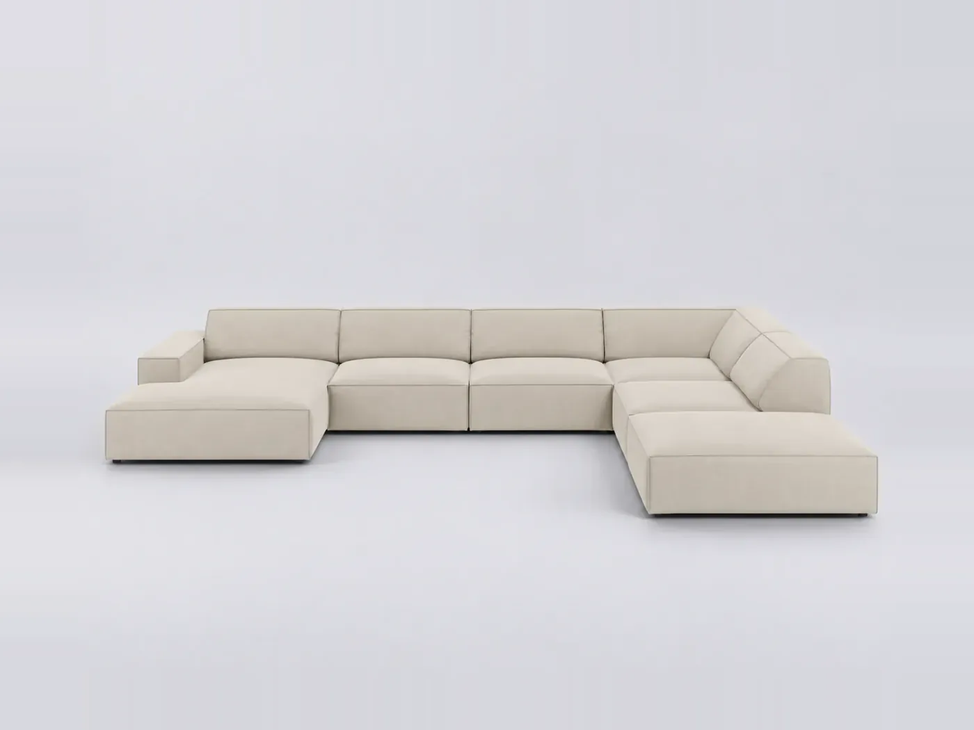 Canapé Jodie Maisons du Monde, 7 places panoramique fixe, velours, coloris beige fonce
