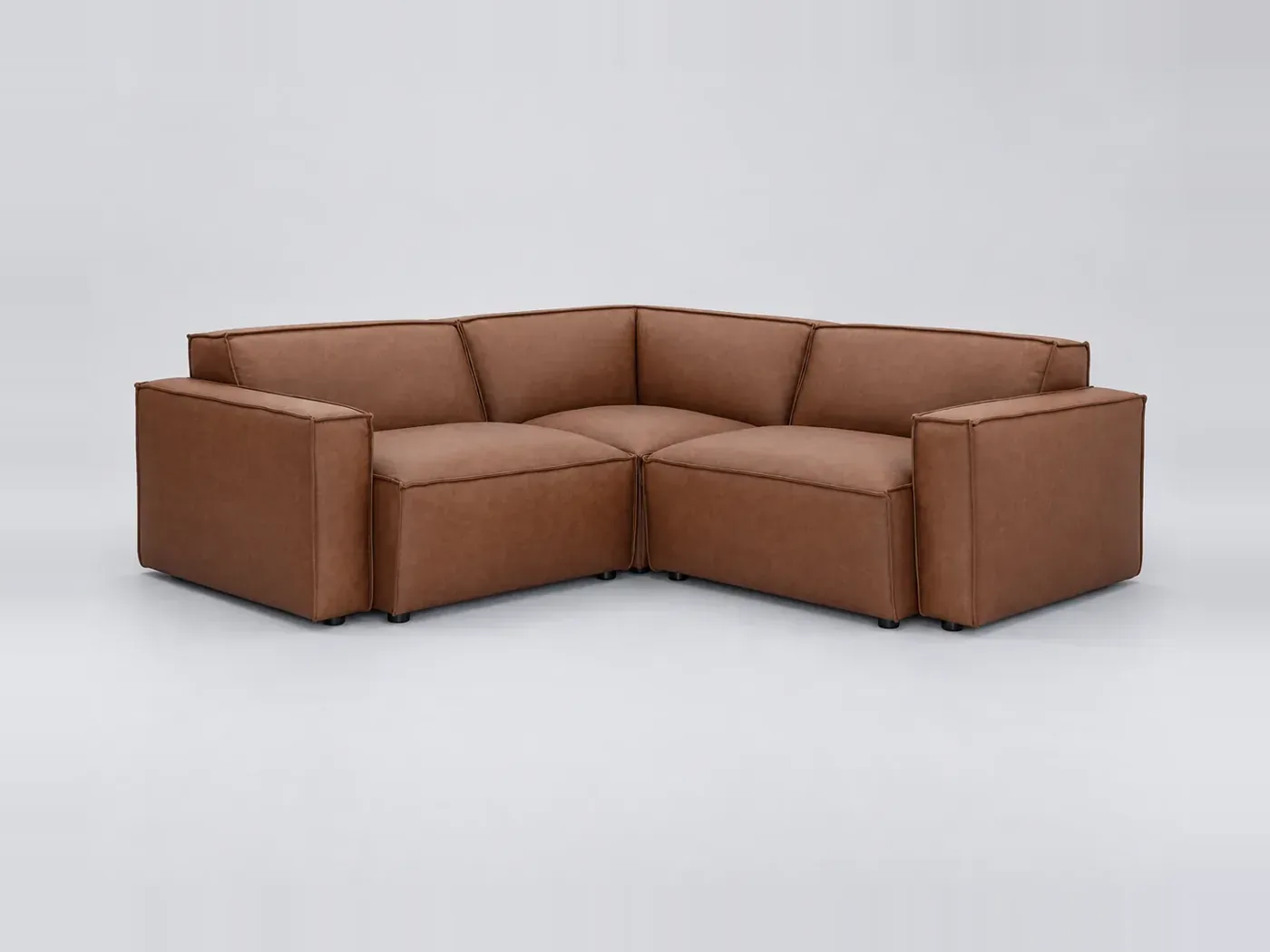 Canapé Split Miliboo, 3 places d'angle fixe, coloris cuir marron