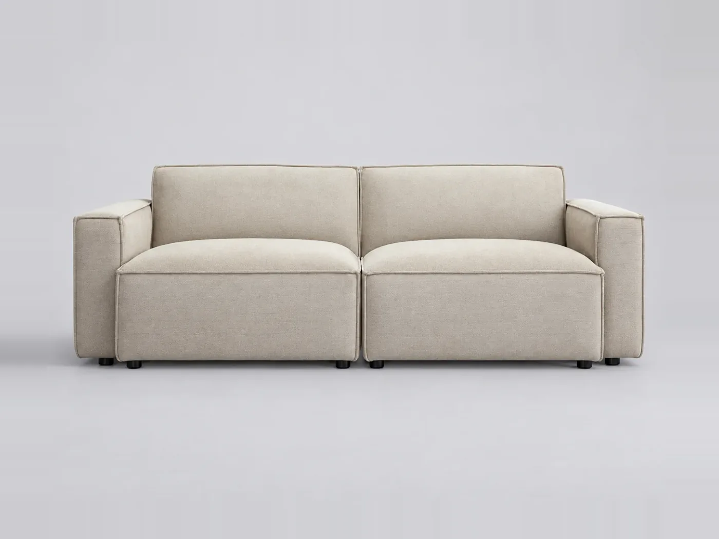 Canapé Split Miliboo, 3 places modulable fixe, cuir, coloris effet velours texturé beige