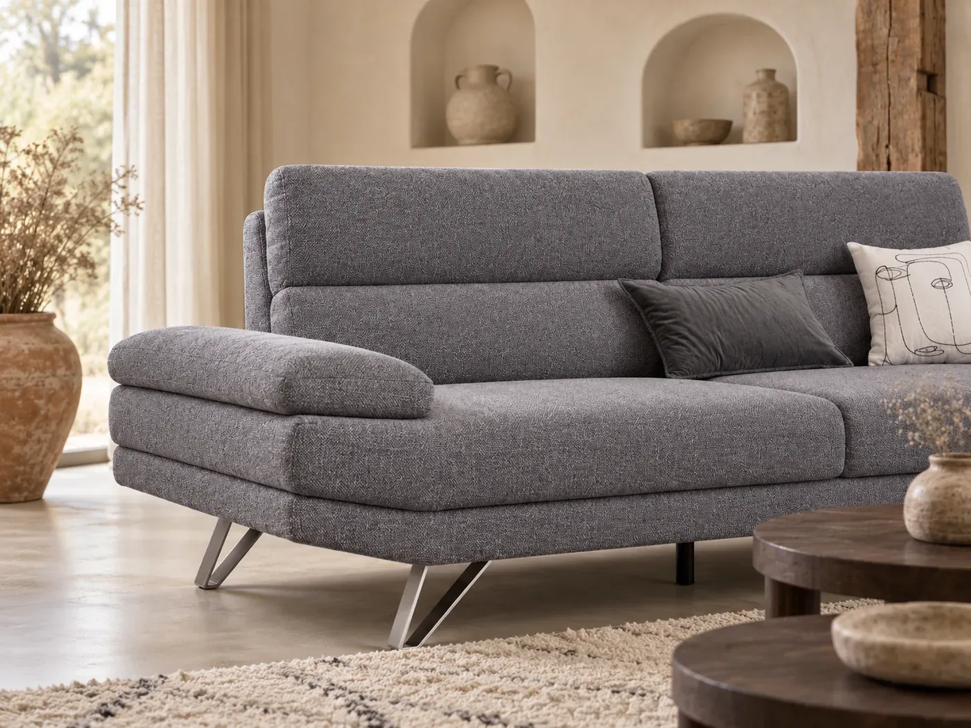 Martin, 3 places droit fixe, coloris gris : gros plan sur le tissu