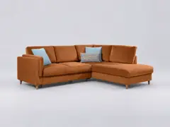 Canapé Brooke Maisons du Monde, 5 places d'angle convertible, velours, coloris rouille