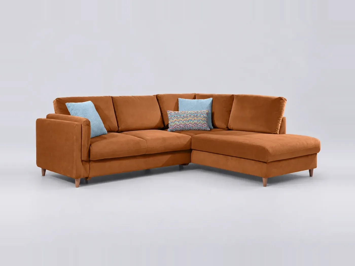 Canapé Brooke Maisons du Monde, 5 places d'angle convertible, velours, coloris rouille