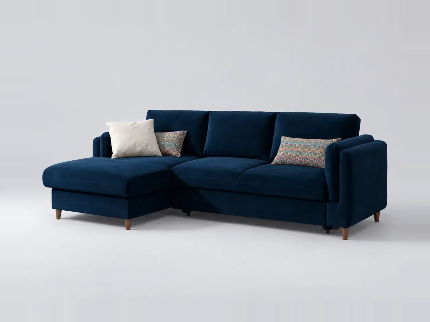 Canapé Brooke Maisons du Monde, 4 places d'angle fixe, velours, coloris bleu nuit