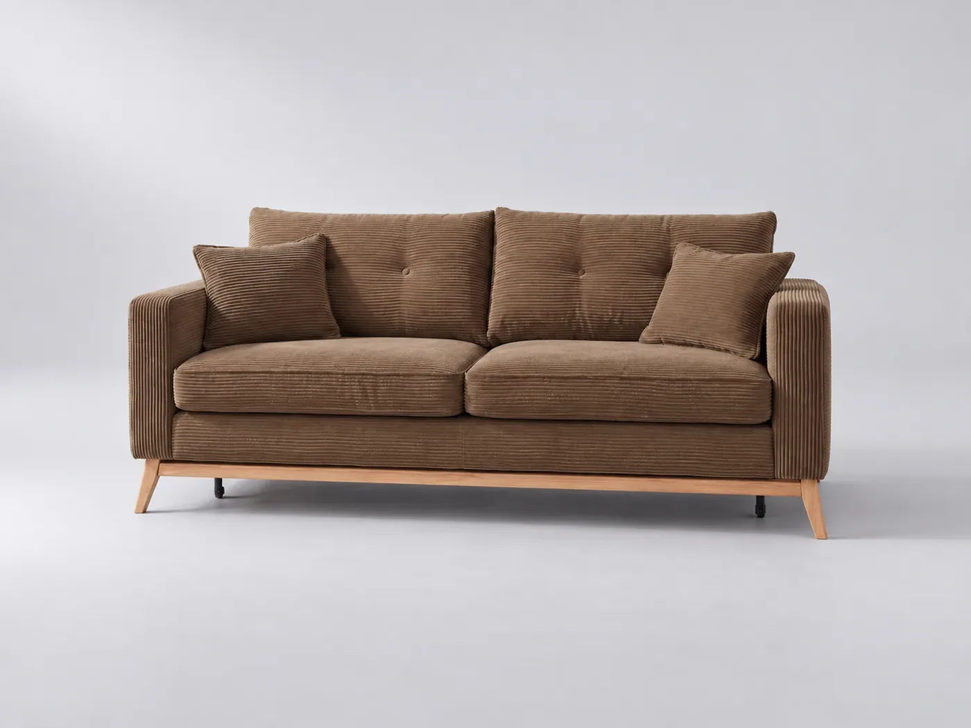 Canapé Brooke Maisons du Monde, 3 places droit fixe, velours côtelé, coloris vert kaki