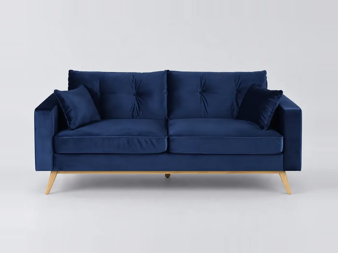 Canapé Brooke Maisons du Monde, 3 places droit fixe, velours, coloris bleu