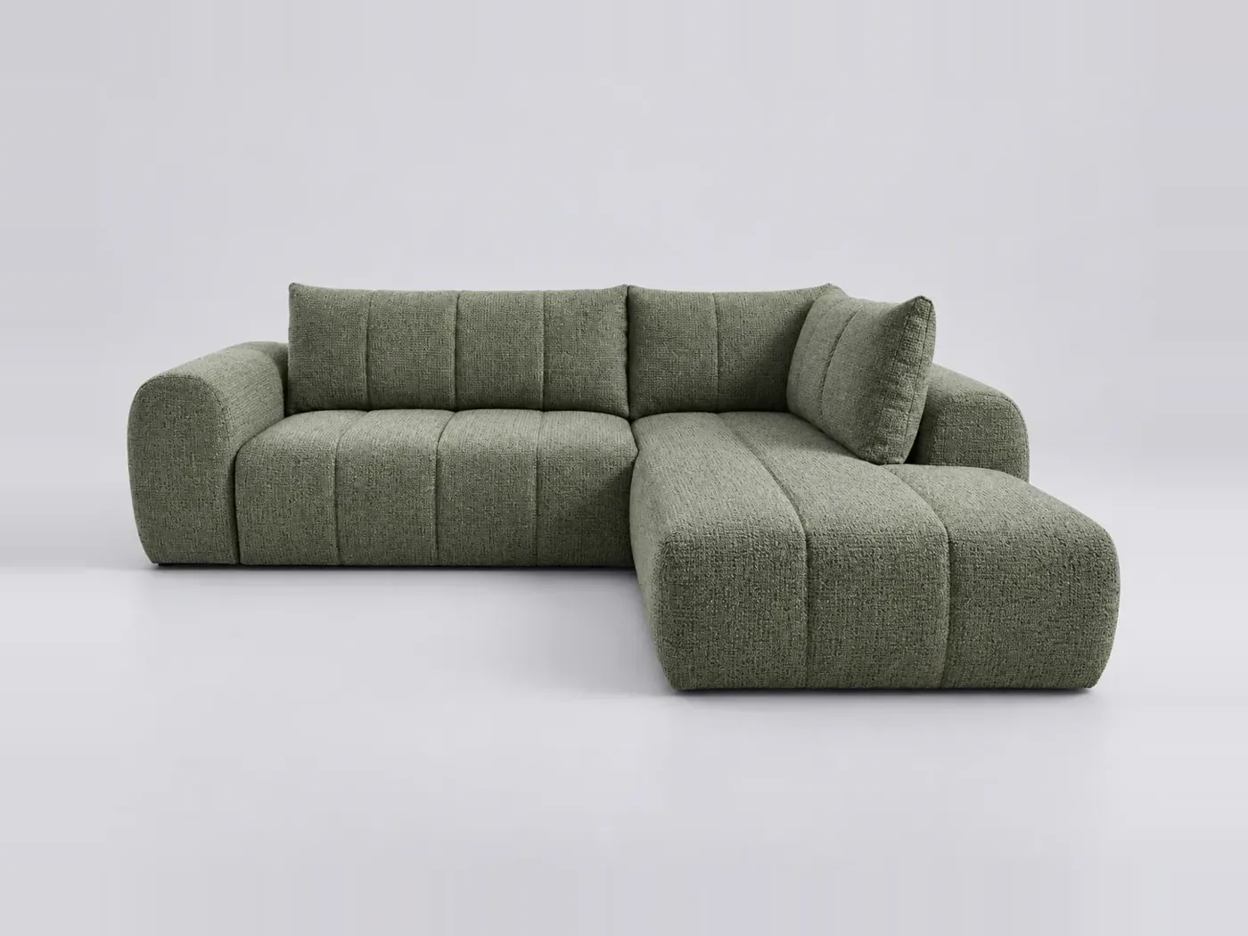Canapé Nesty Bobochic, 3 places d'angle fixe en L, coloris vert clair
