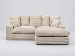 Canapé Nevada Bobochic, 3 places d'angle fixe compact, gros côtelé doux, coloris beige