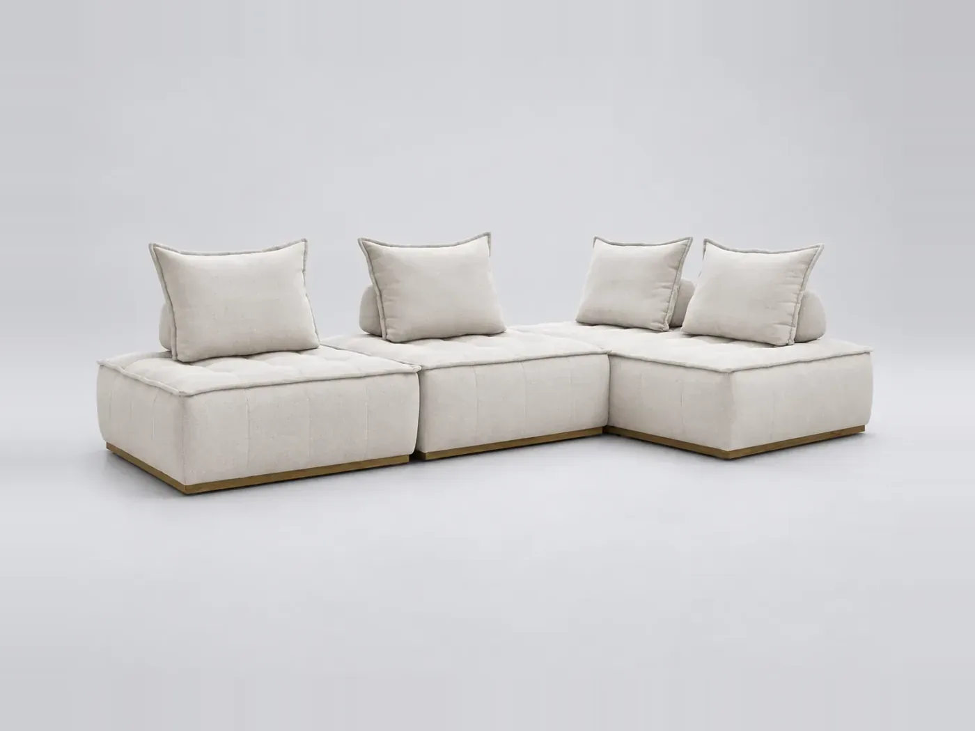 Canapé Elina Bobochic, 4 places d'angle fixe modulable (3 chauffeuses) réversible, coloris blanc