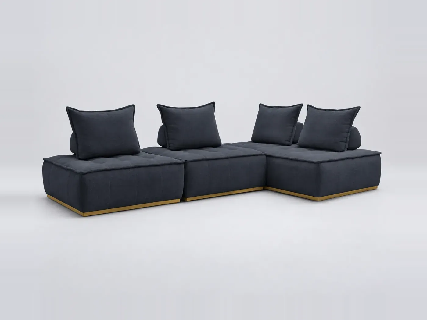Canapé Elina Bobochic, 4 places d'angle fixe modulable (3 chauffeuses) réversible, coloris bleu foncé