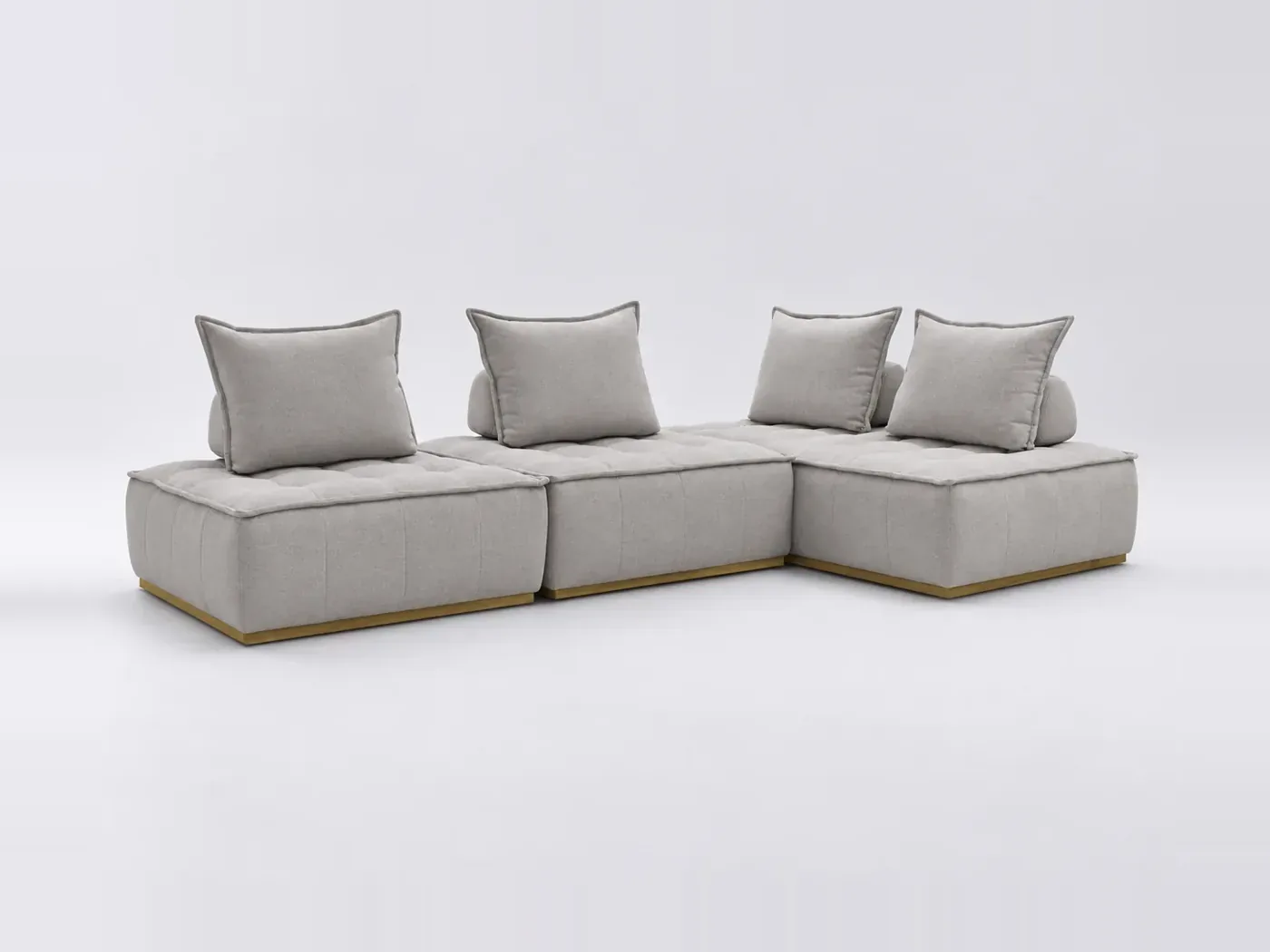 Canapé Elina Bobochic, 4 places d'angle fixe modulable (3 chauffeuses) réversible, coloris gris clair