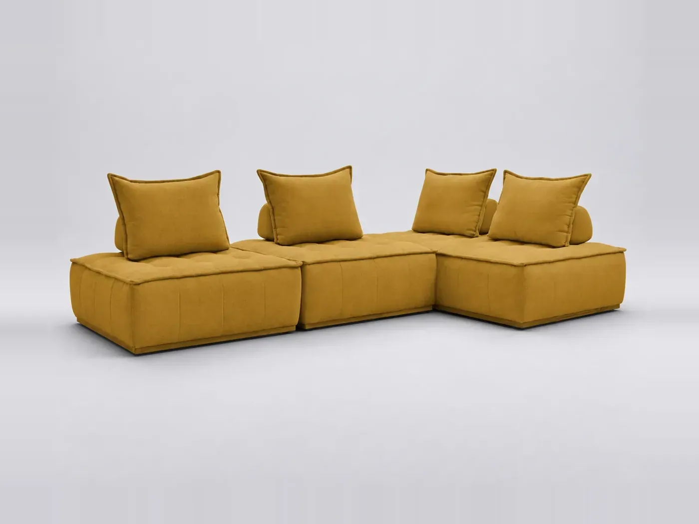 Canapé Elina Bobochic, 4 places d'angle fixe modulable (3 chauffeuses) réversible, coloris jaune