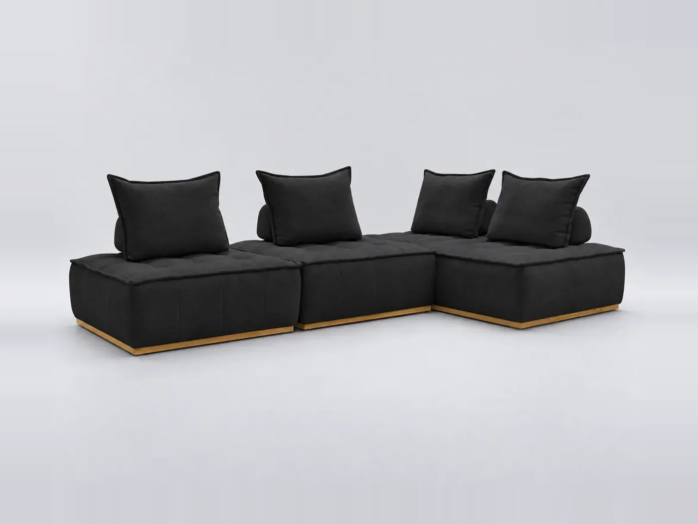 Canapé Elina Bobochic, 4 places d'angle fixe modulable (3 chauffeuses) réversible, coloris noir
