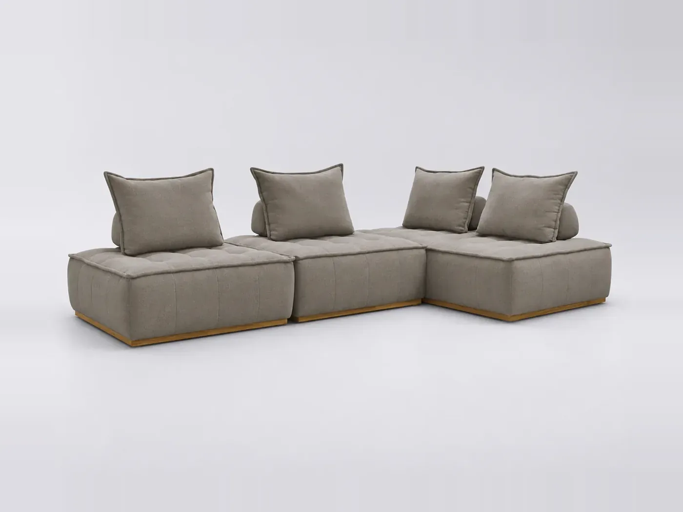 Canapé Elina Bobochic, 4 places d'angle fixe modulable (3 chauffeuses) réversible, coloris taupe